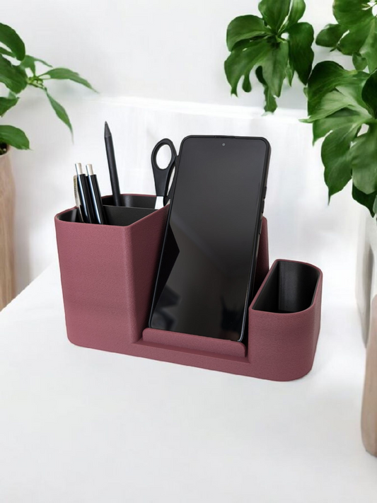 Desk organizer with multiple compartments, textured surface, home office decor, workspace storage