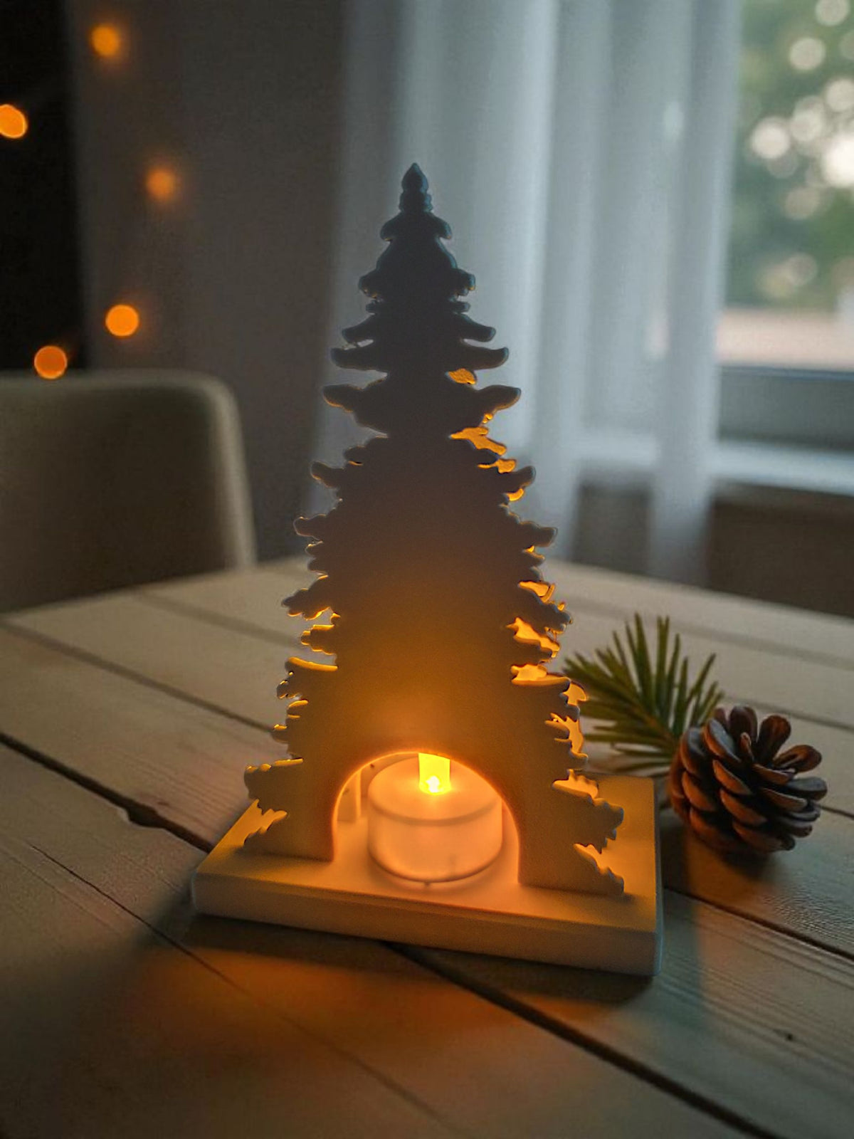 Winter Display Tealight Holder with Reindeer and Christmas Trees | Cozy Holiday Decor for Mantle, Shelf, or Centerpiece