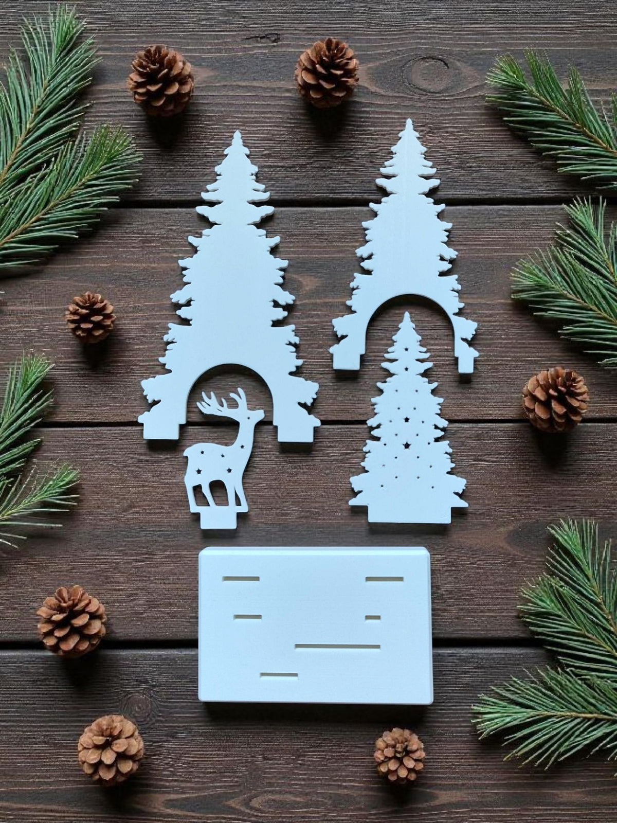 Winter Display Tealight Holder with Reindeer and Christmas Trees | Cozy Holiday Decor for Mantle, Shelf, or Centerpiece