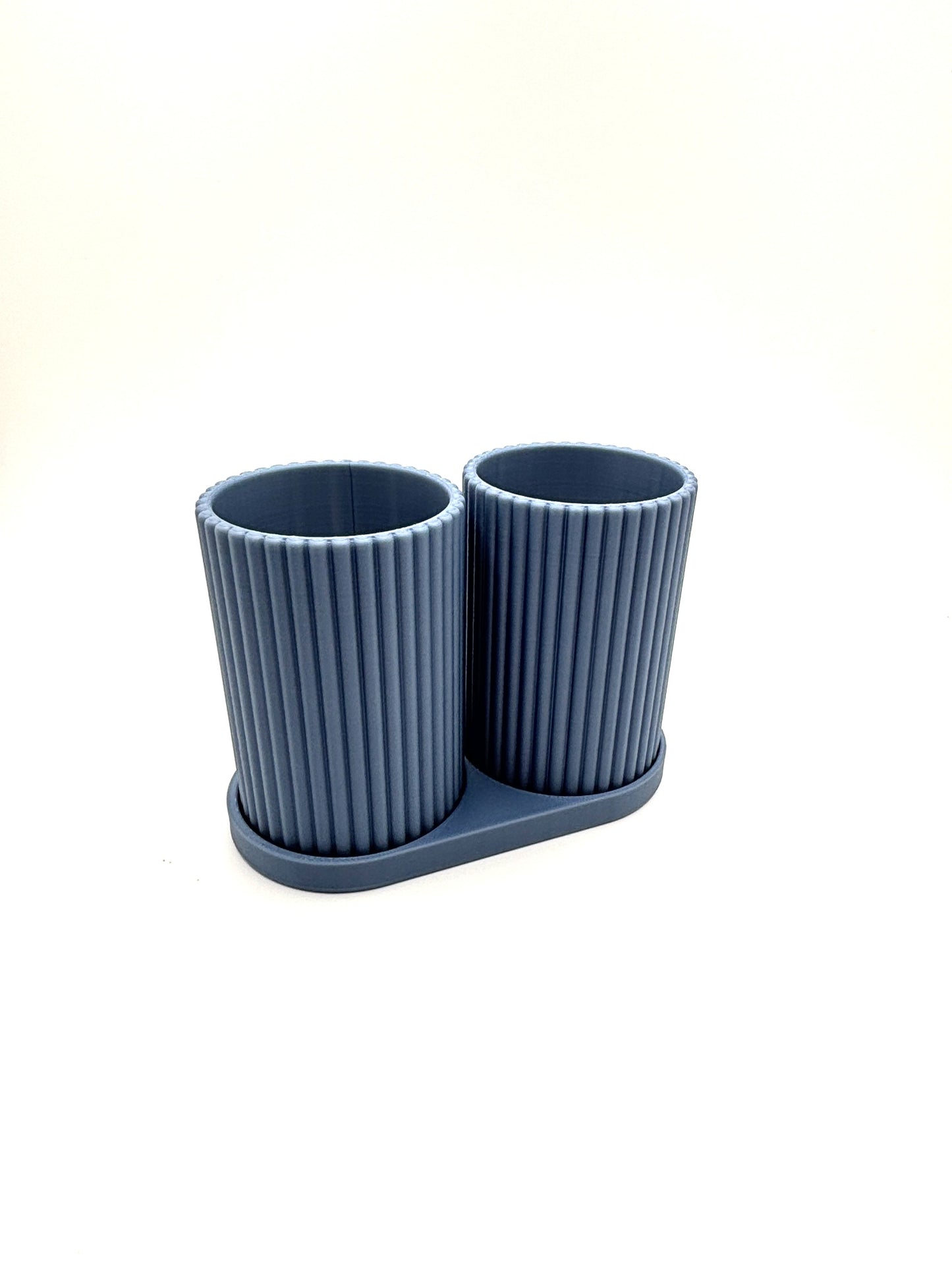 Ribbed 3D Printed Bathroom Organizer with Cups & Tray