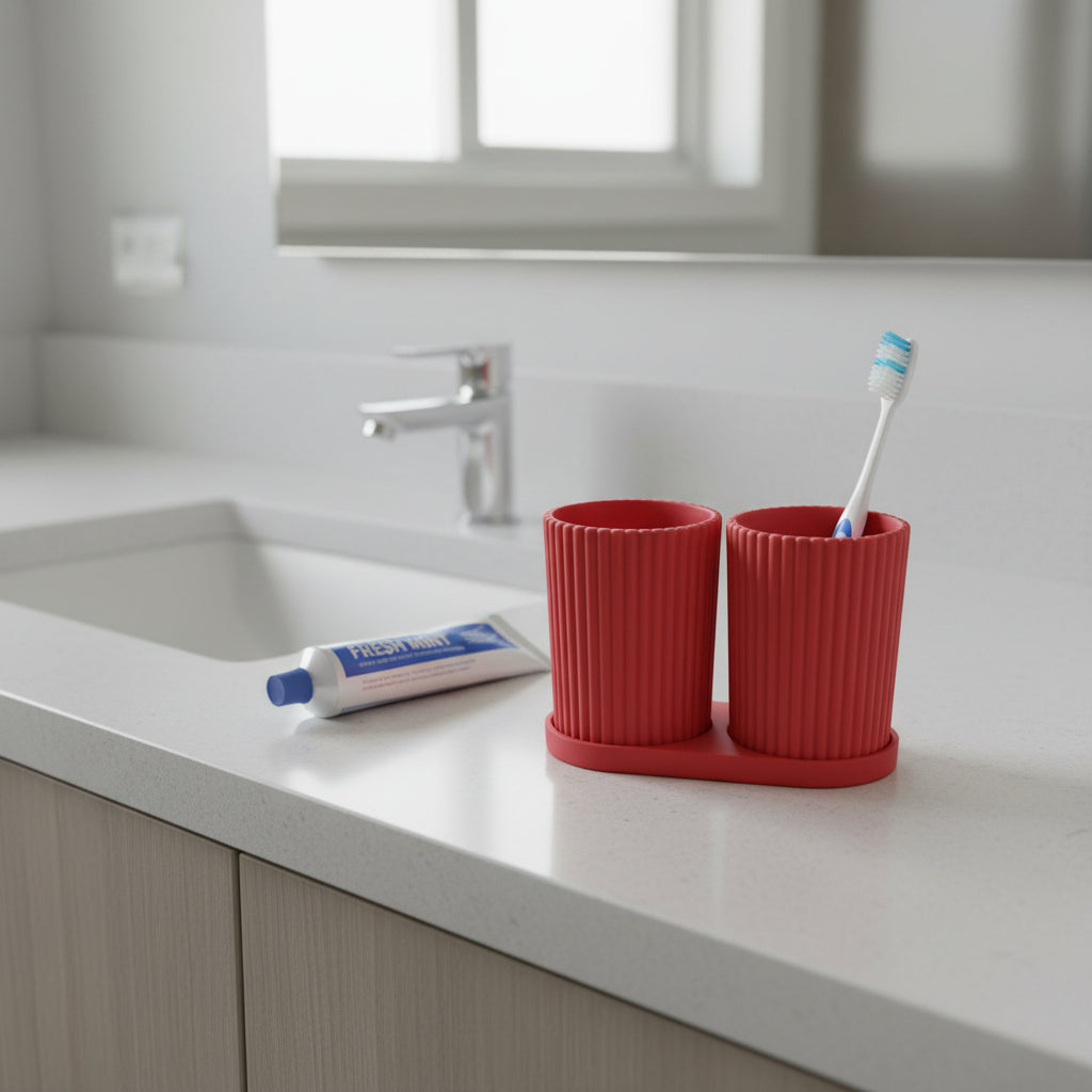 Ribbed 3D Printed Bathroom Organizer with Cups & Tray