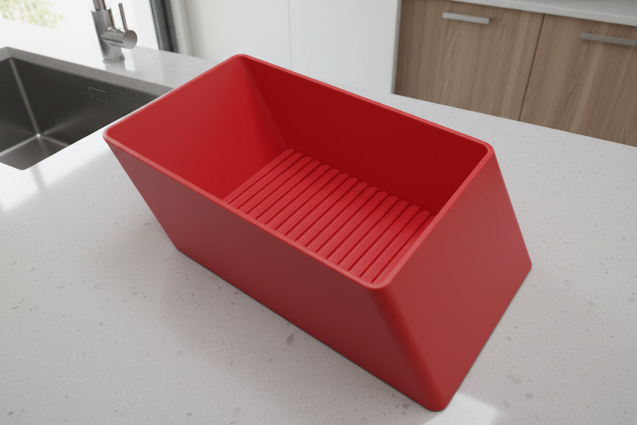 Red Seed Tray on a counter