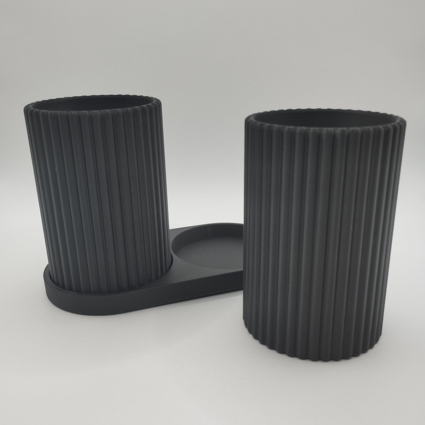 Ribbed 3D Printed Bathroom Organizer with Cups & Tray