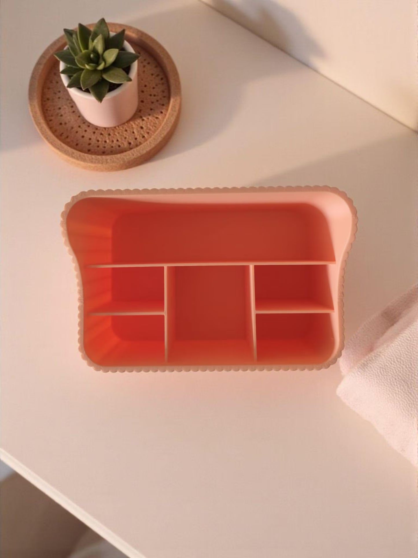 Makeup Brush Organizer with Tray | Multi-Compartment Ribbed Vanity Caddy