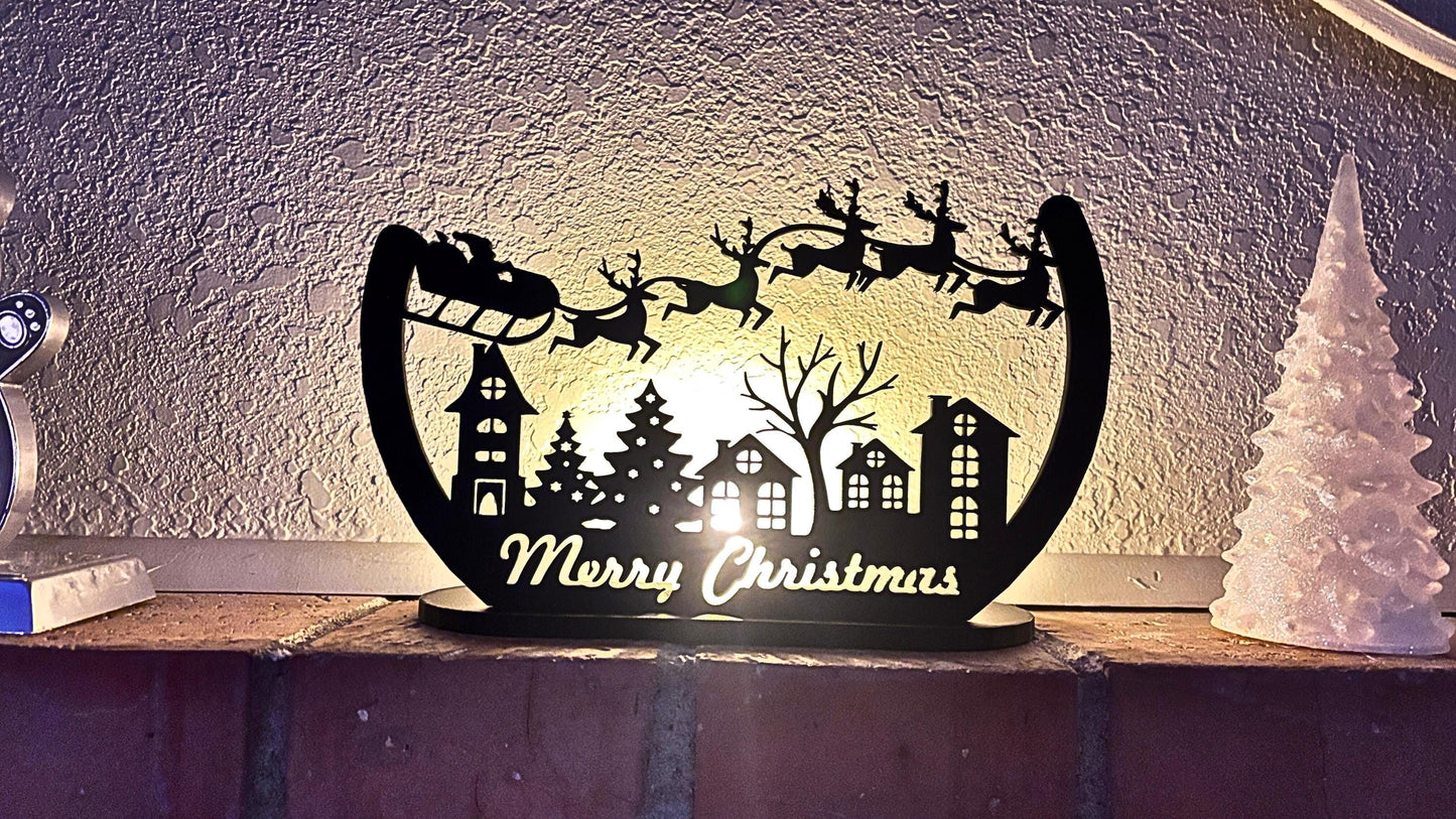 Christmas Tealight Display,  Holiday Mantle Decor, Holiday Shelf Decor