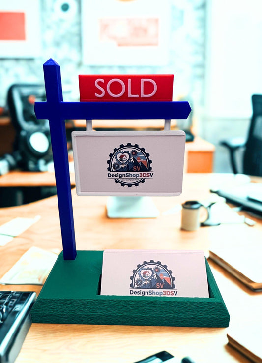 Real Estate Business Card Holder, Realtor Desk Decor, SOLD Sign Card Display, Realtor Gift, Closing Gift, Office Desk Organizer