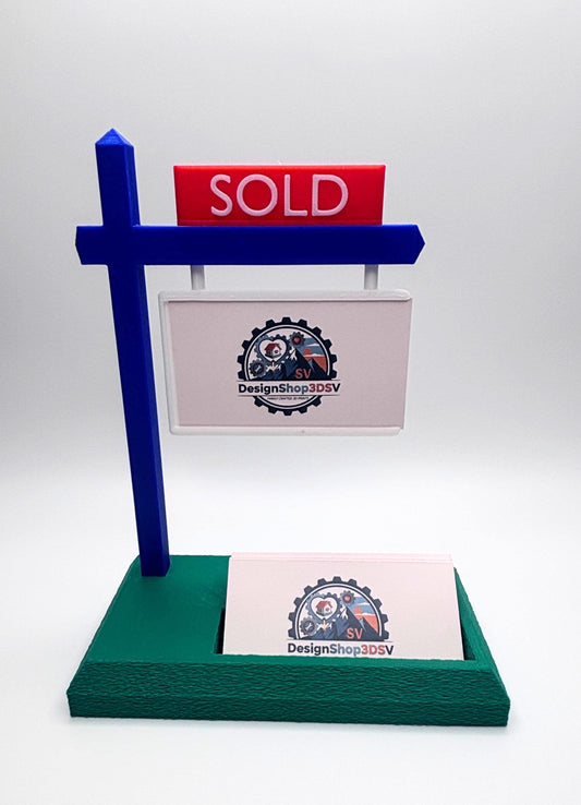 Real Estate Business Card Holder, Realtor Desk Decor, SOLD Sign Card Display, Realtor Gift, Closing Gift, Office Desk Organizer