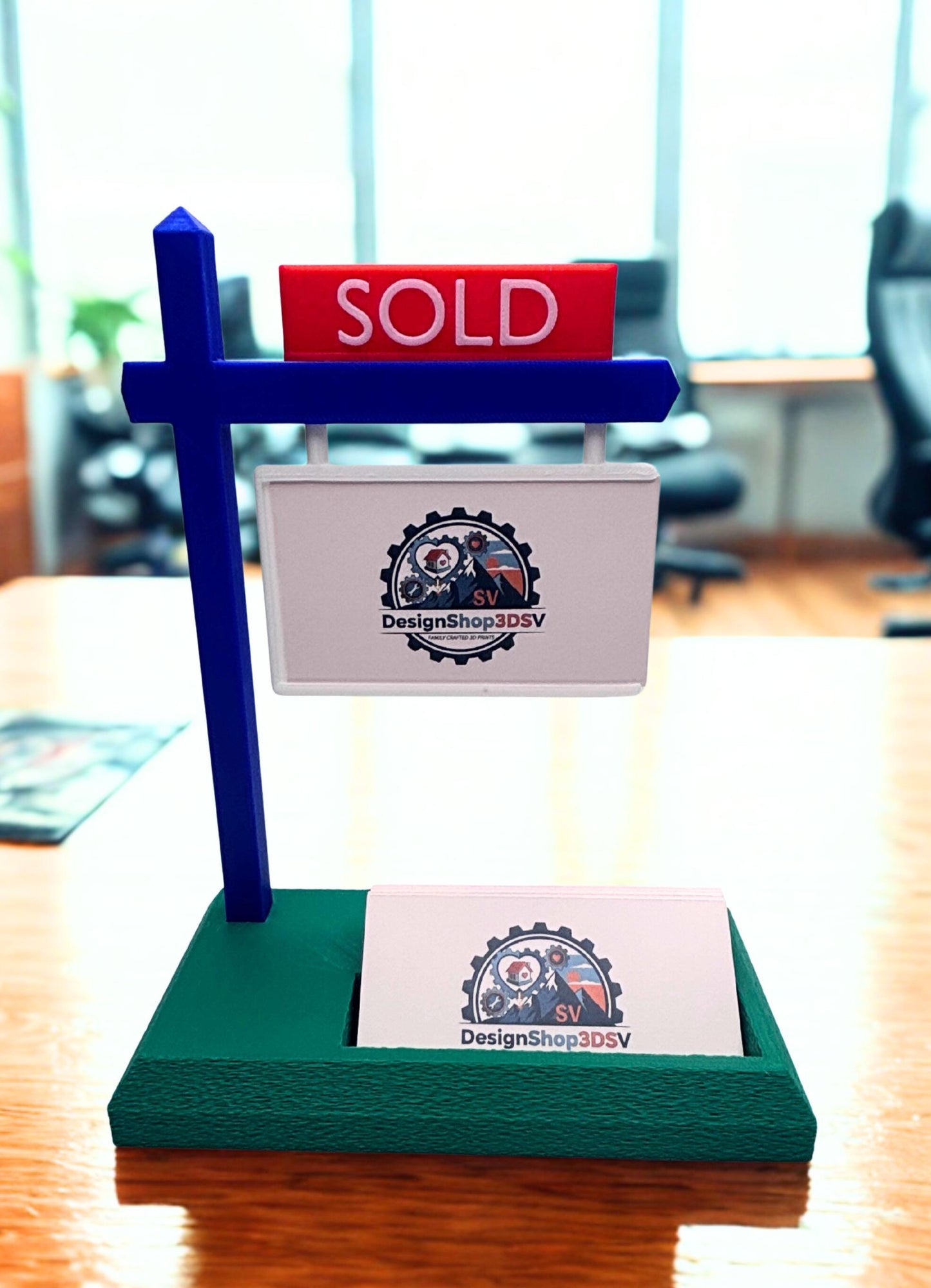 Real Estate Business Card Holder, Realtor Desk Decor, SOLD Sign Card Display, Realtor Gift, Closing Gift, Office Desk Organizer