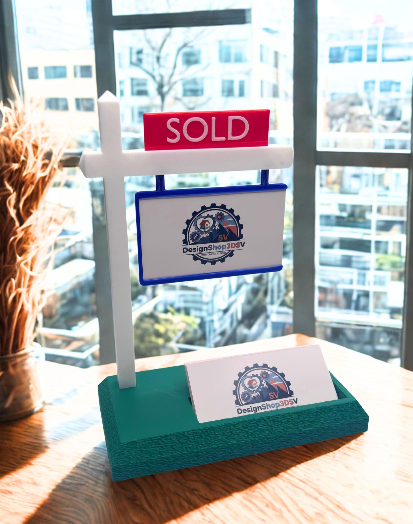Real Estate Business Card Holder, Realtor Desk Decor, SOLD Sign Card Display, Realtor Gift, Closing Gift, Office Desk Organizer