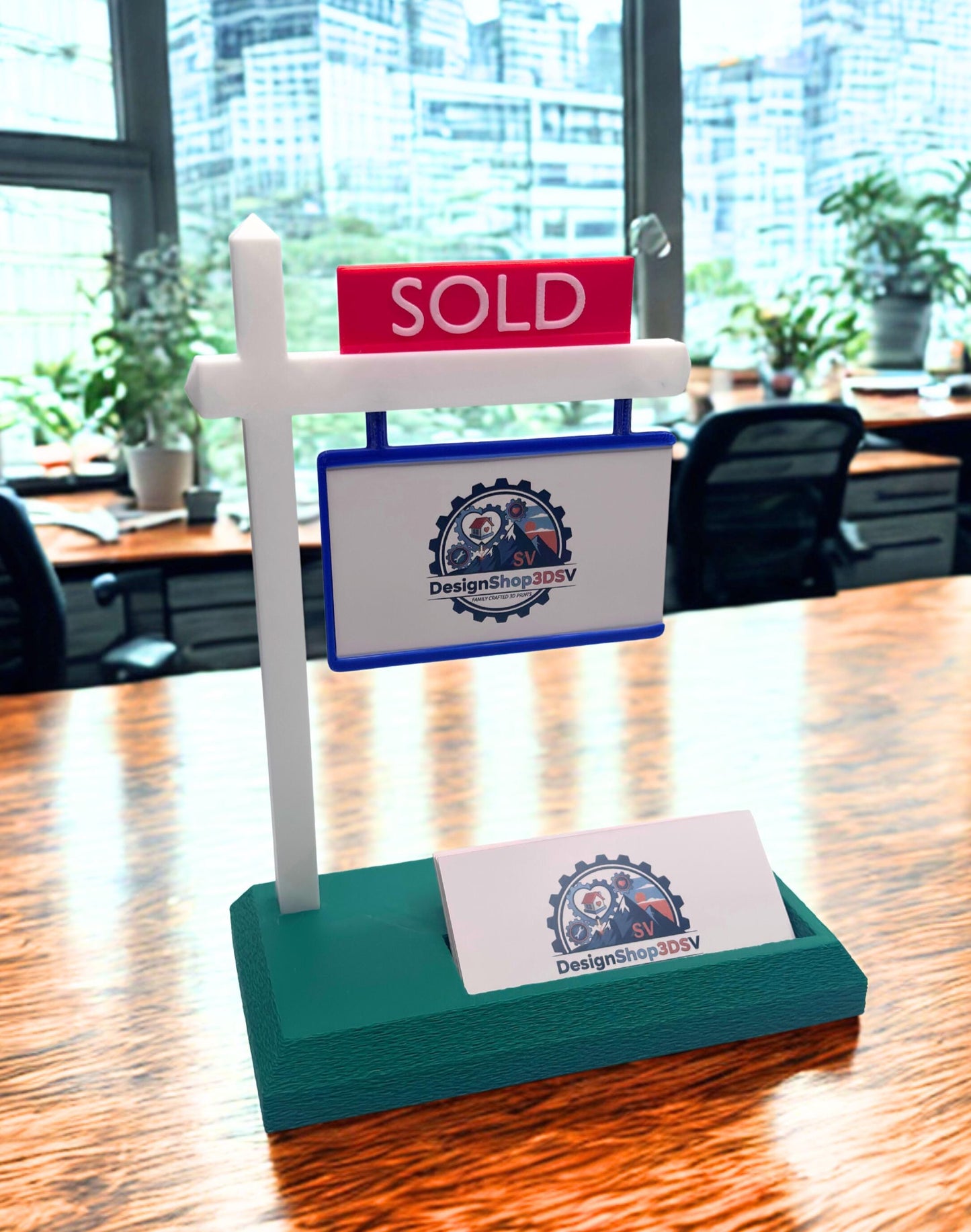 Real Estate Business Card Holder, Realtor Desk Decor, SOLD Sign Card Display, Realtor Gift, Closing Gift, Office Desk Organizer