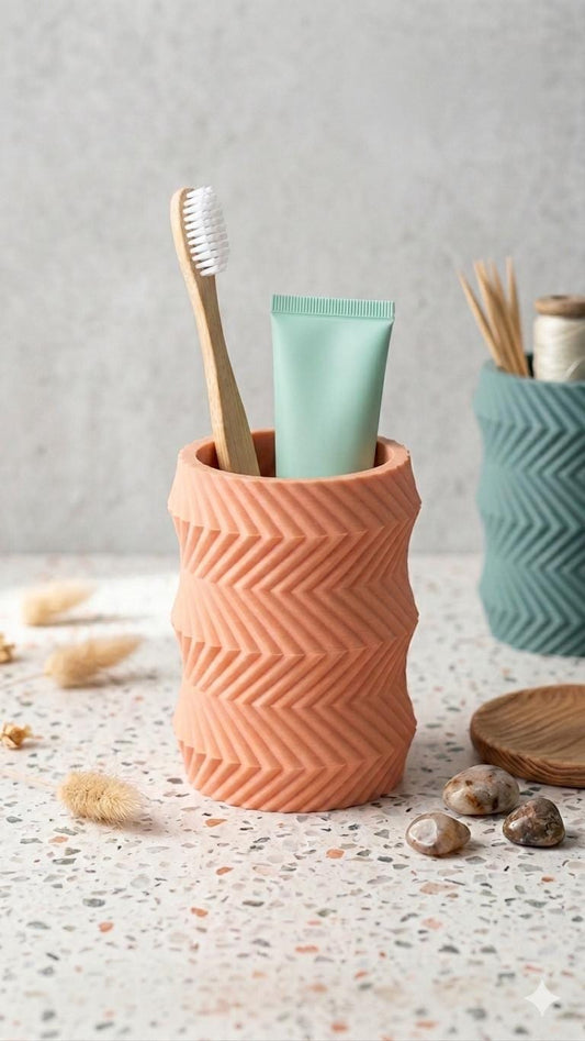 Zig-Zag Design Toothbrush Holder, Multi-Purpose Desktop Pencil Organizer, Bathroom Caddy