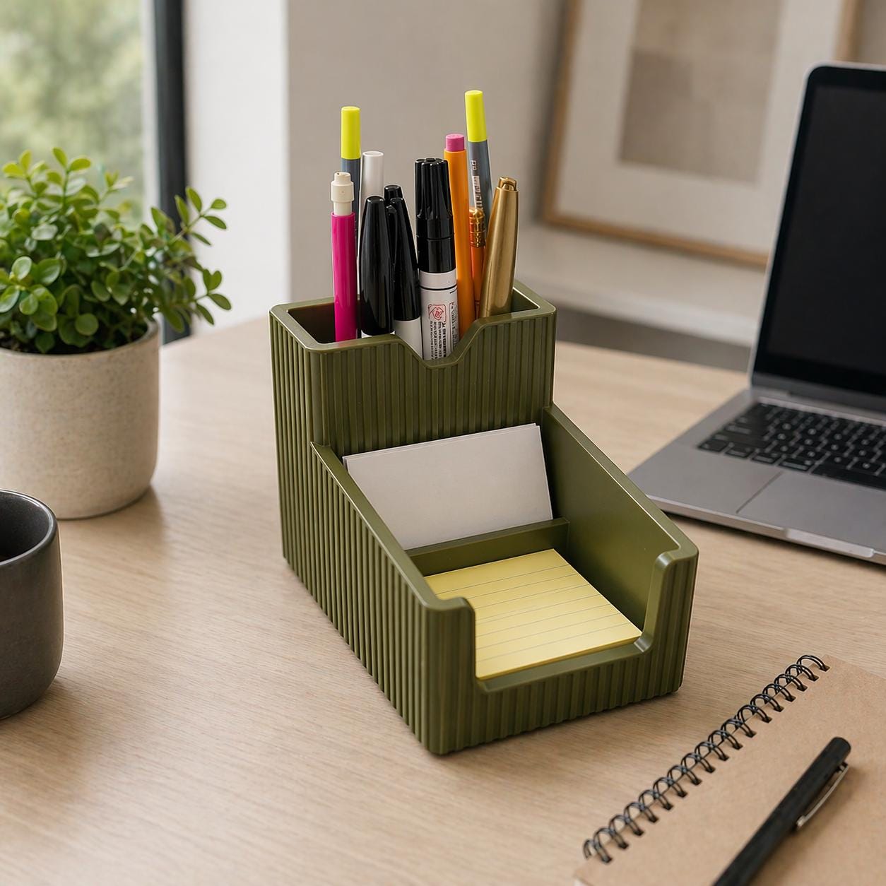 Modern Desk Organizer, PLA Plastic Pen Holder, Sticky Note Storage, Office Desk Accessory