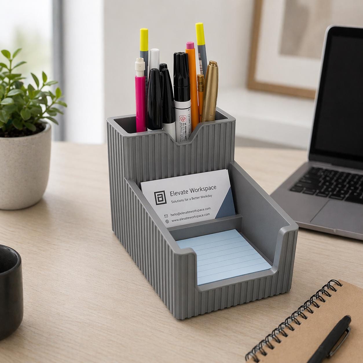 Modern Desk Organizer, PLA Plastic Pen Holder, Sticky Note Storage, Office Desk Accessory