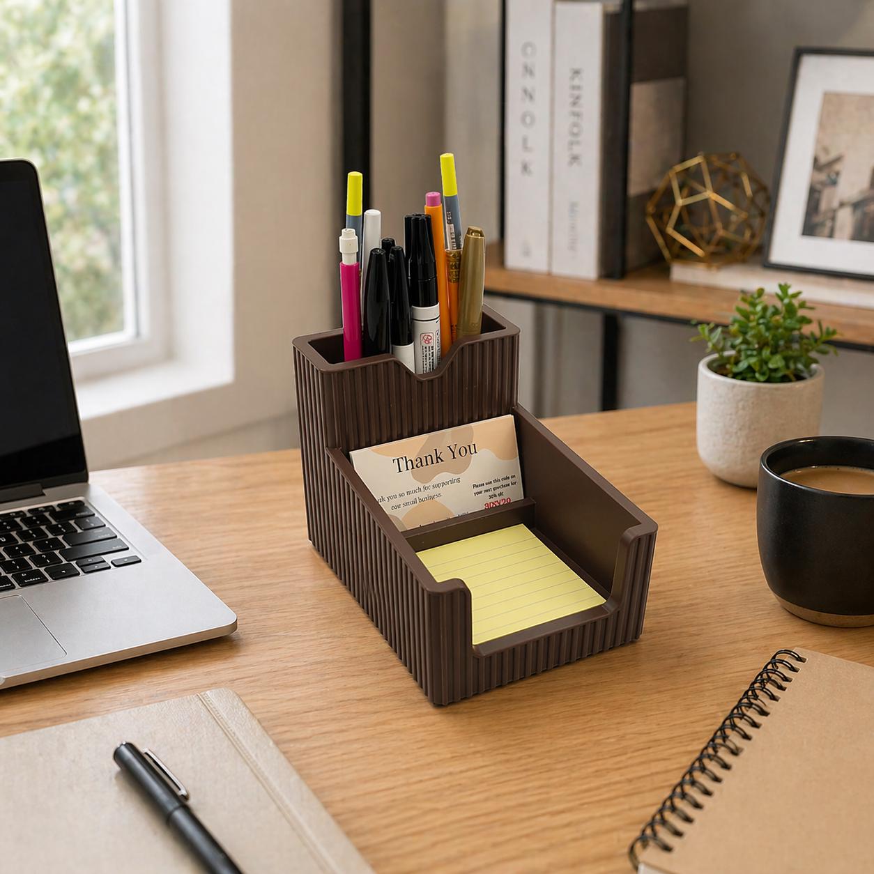 Modern Desk Organizer, PLA Plastic Pen Holder, Sticky Note Storage, Office Desk Accessory