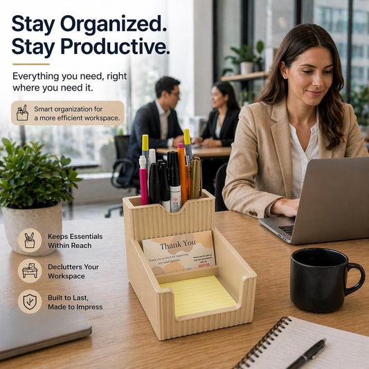 Modern Desk Organizer, PLA Plastic Pen Holder, Sticky Note Storage, Office Desk Accessory