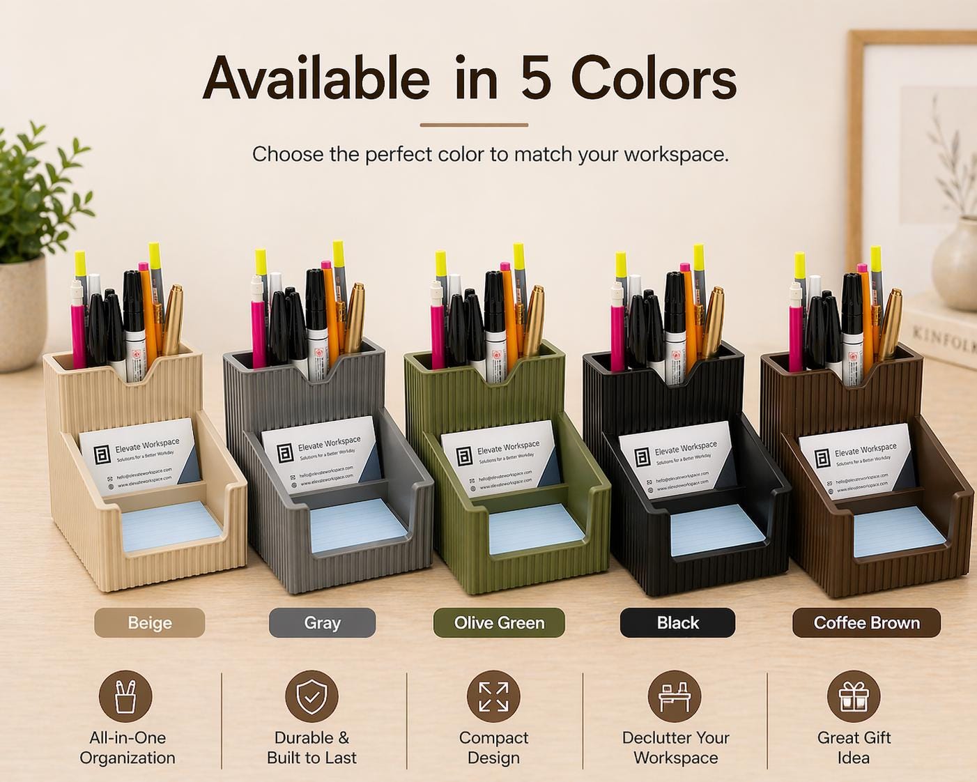 Modern Desk Organizer, PLA Plastic Pen Holder, Sticky Note Storage, Office Desk Accessory