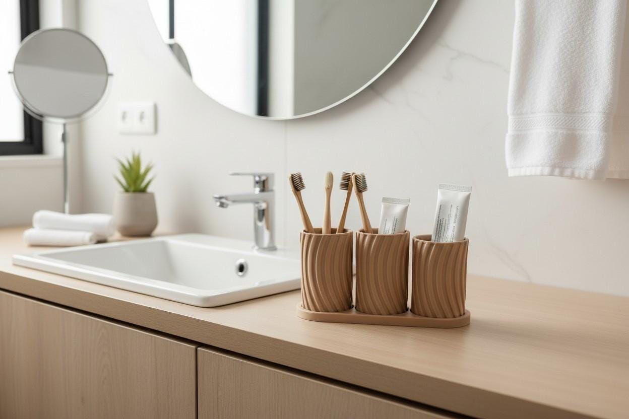 Modern Bathroom Organizer | Toothbrush Holder | Vanity Makeup Brush Caddy | Minimalist Restroom Storage & Decor
