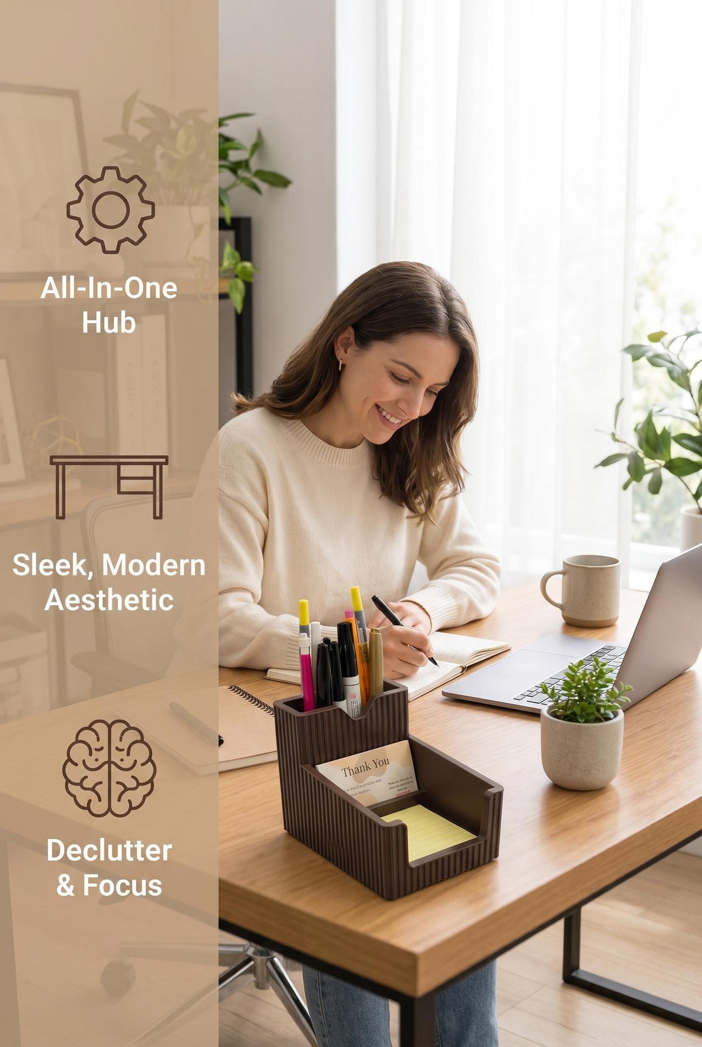 Modern Desk Organizer, PLA Plastic Pen Holder, Sticky Note Storage, Office Desk Accessory