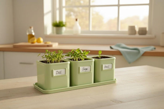 Herb planter set with 3 pots | Kitchen herb garden decor | Indoor gardening accessories