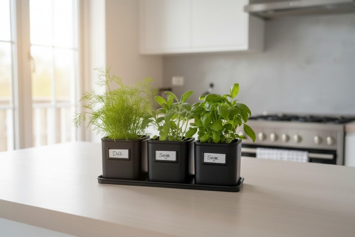 Herb planter set with 3 pots | Kitchen herb garden decor | Indoor gardening accessories