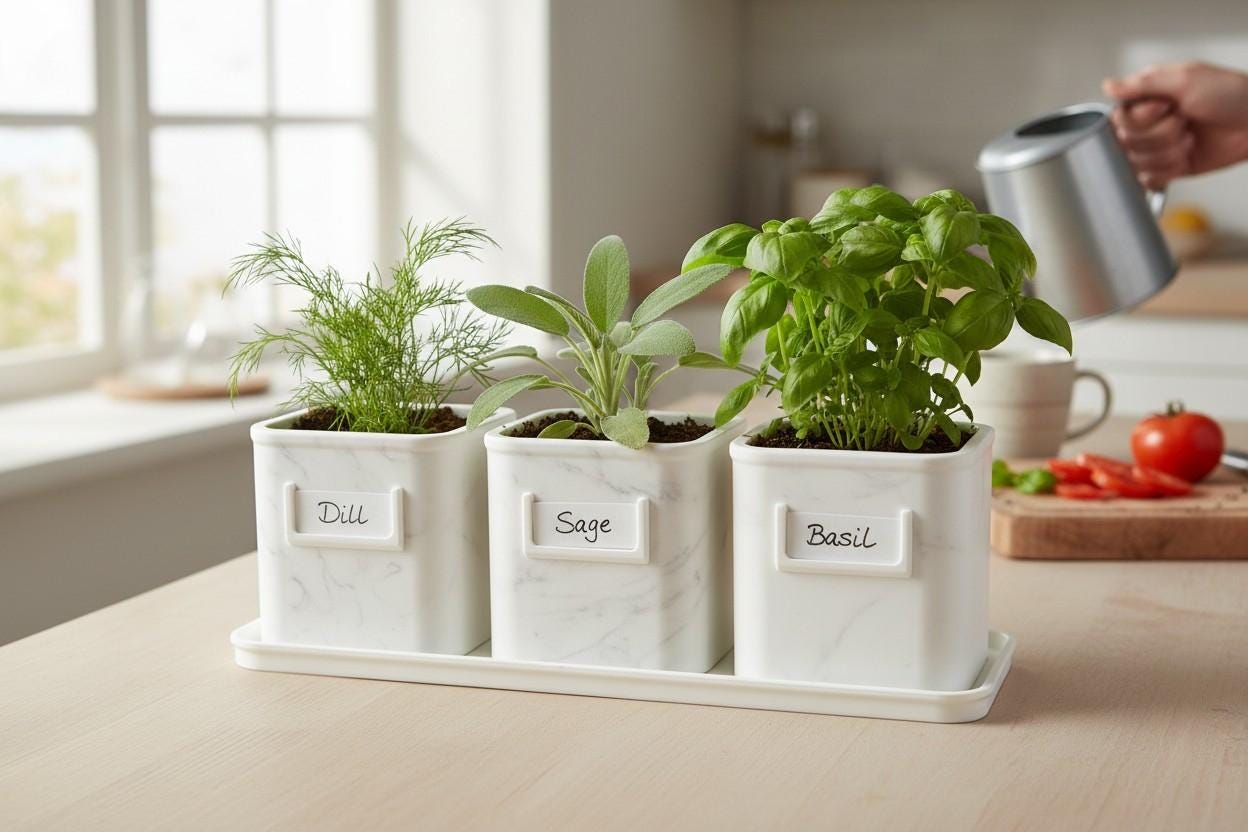 Herb planter set with 3 pots | Kitchen herb garden decor | Indoor gardening accessories