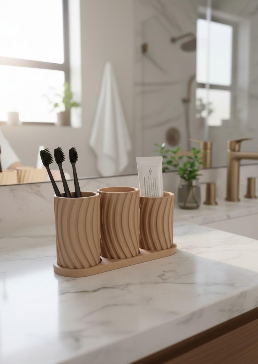 Modern Bathroom Organizer | Toothbrush Holder | Vanity Makeup Brush Caddy | Minimalist Restroom Storage & Decor