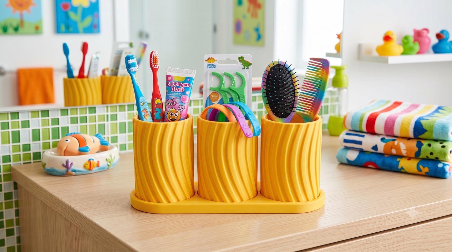 Modern Bathroom Organizer | Toothbrush Holder | Vanity Makeup Brush Caddy | Minimalist Restroom Storage & Decor