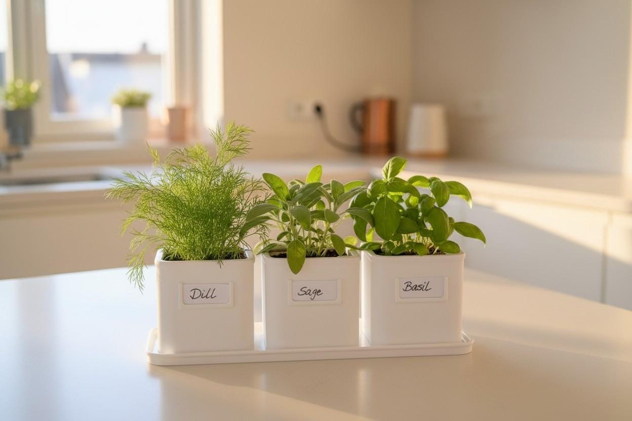 Herb planter set with 3 pots | Kitchen herb garden decor | Indoor gardening accessories