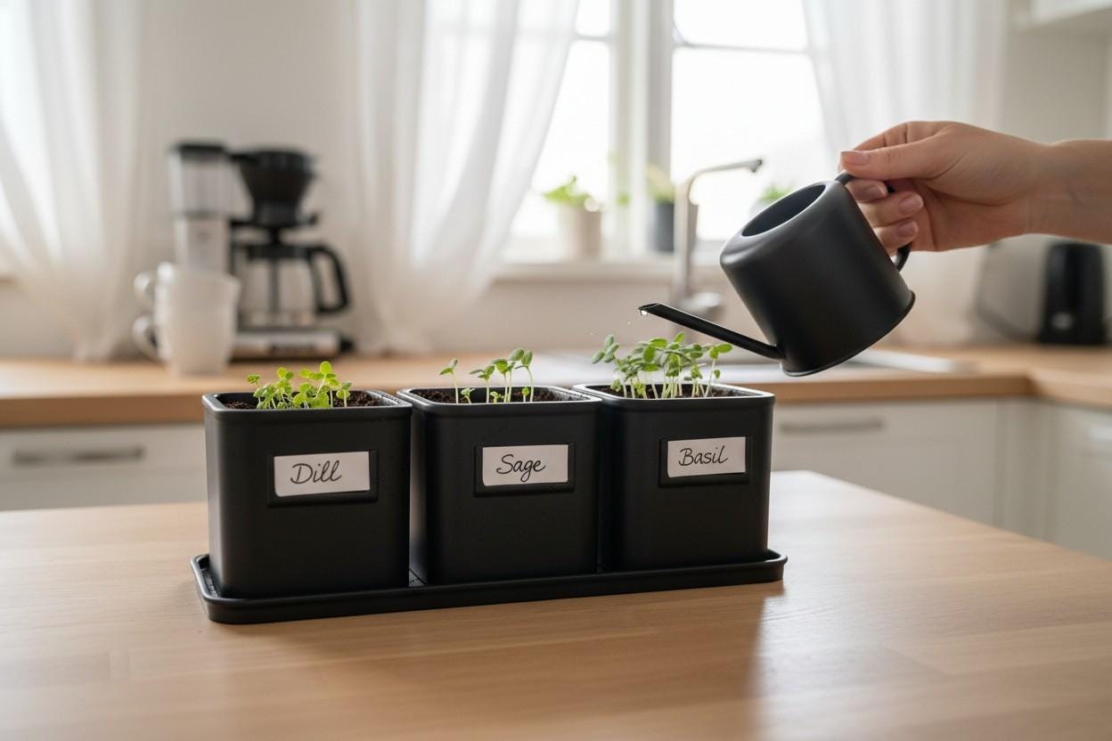 Herb planter set with 3 pots | Kitchen herb garden decor | Indoor gardening accessories