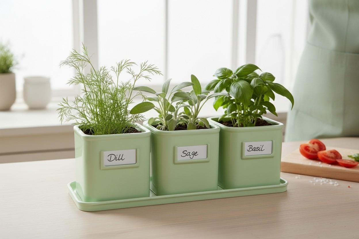 Herb planter set with 3 pots | Kitchen herb garden decor | Indoor gardening accessories