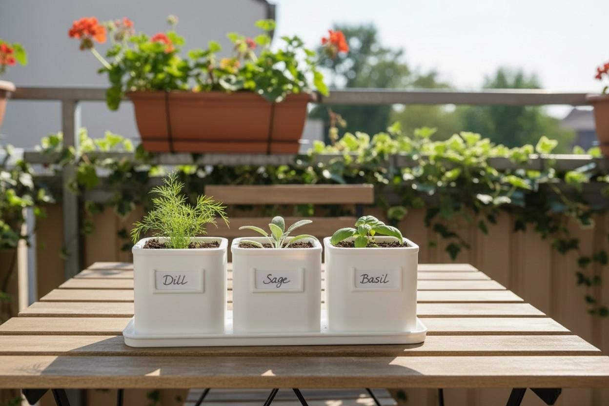 Herb planter set with 3 pots | Kitchen herb garden decor | Indoor gardening accessories