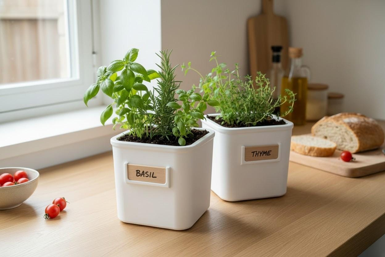 Herb planter set with 3 pots | Kitchen herb garden decor | Indoor gardening accessories
