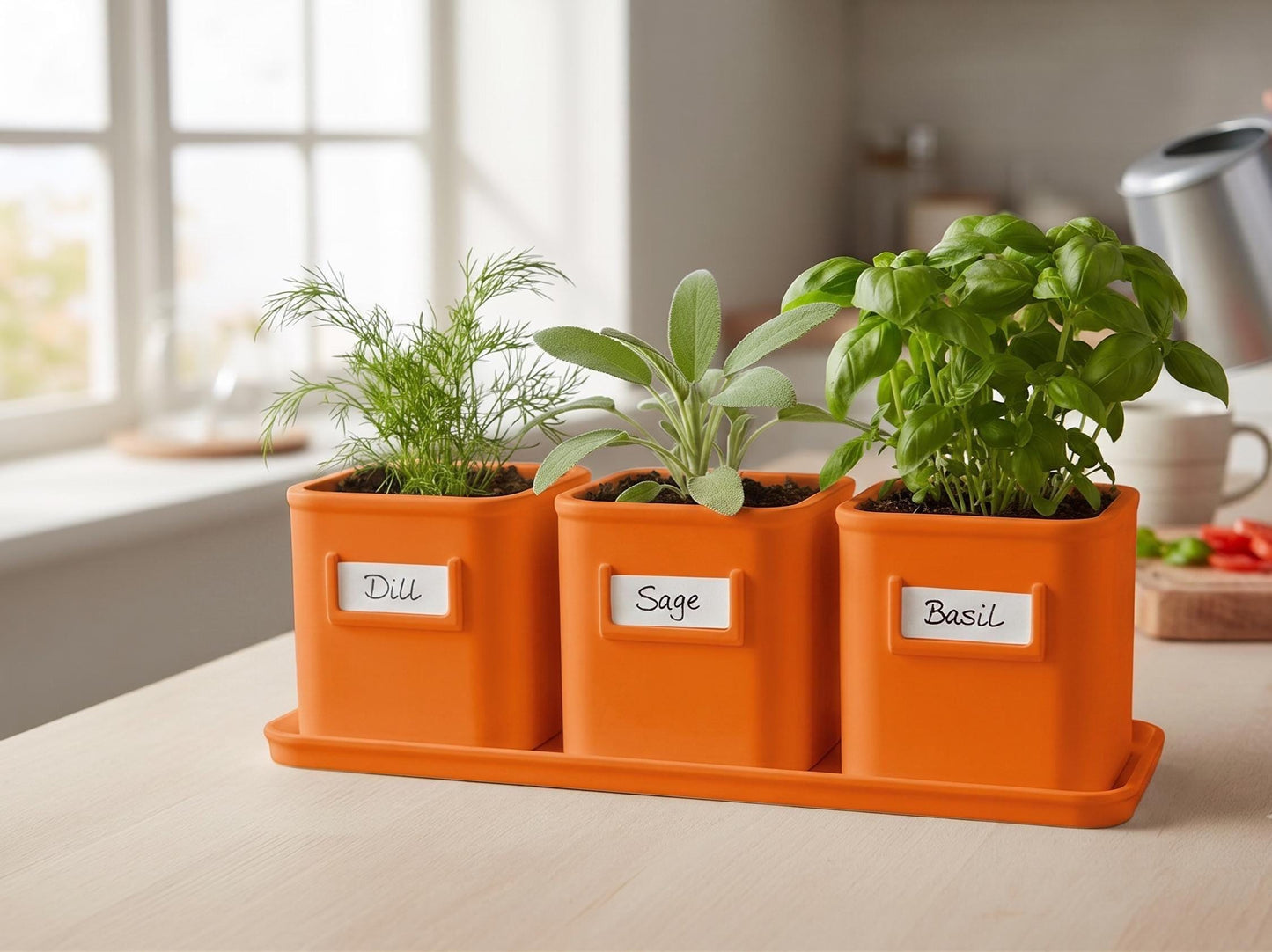 Herb planter set with 3 pots | Kitchen herb garden decor | Indoor gardening accessories